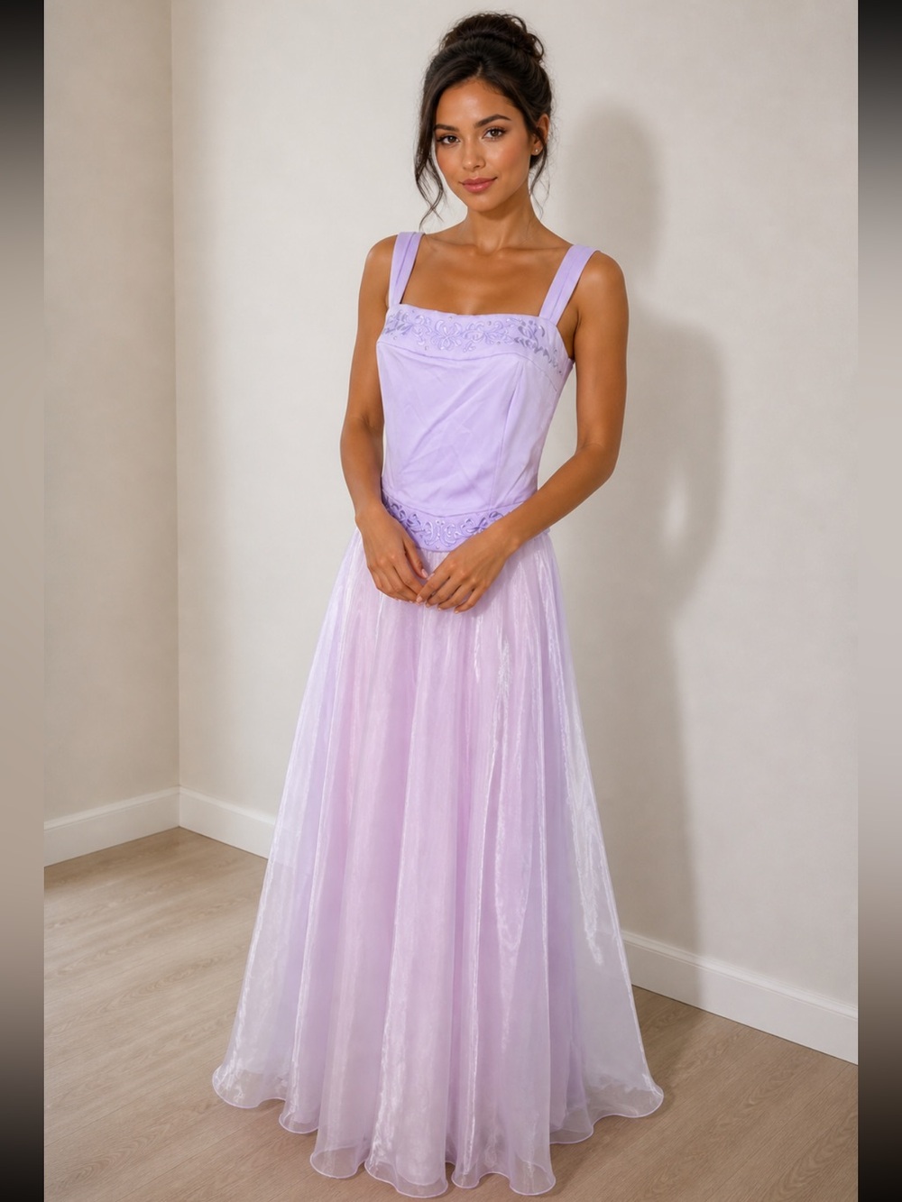 Poly USA Lavender Vintage Y2K Corset Chiffon Formal Dress w/ Sheer Shawl NWT XL